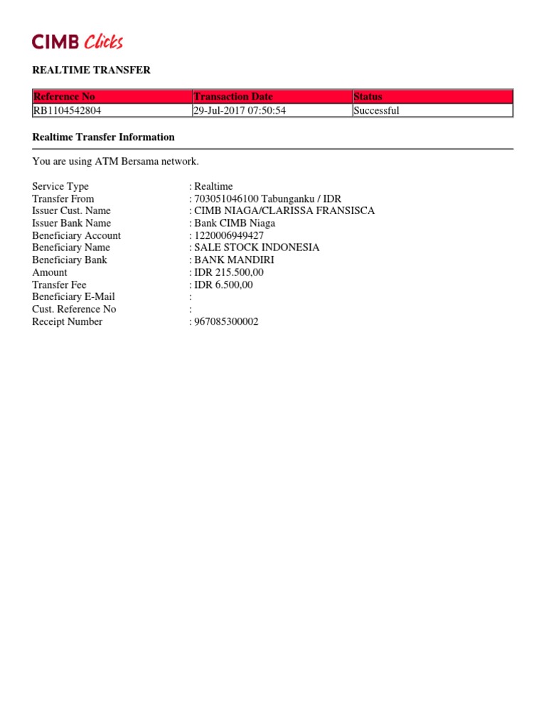 Successful Realtime Transfer Details | PDF | Finance & Money Management ...