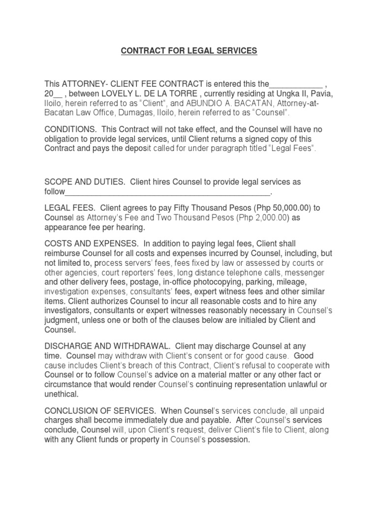 Contract for Legal Services Service Of Process Attorney's Fee