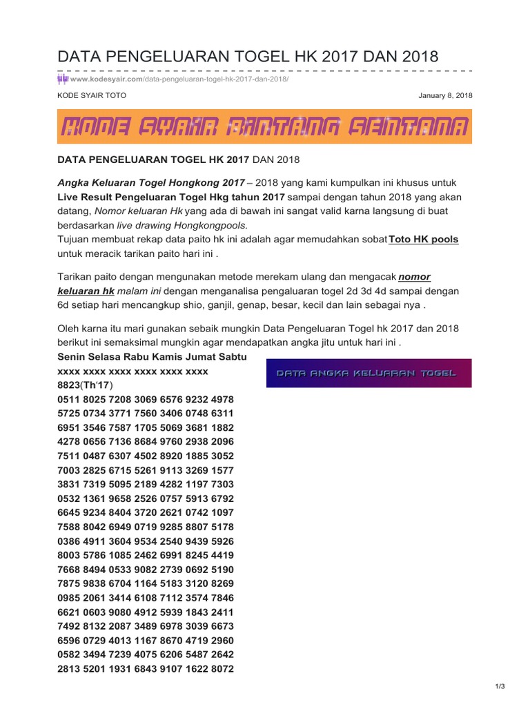 Data Pengeluaran Togel Hk 2017 Dan 2018 | Pdf