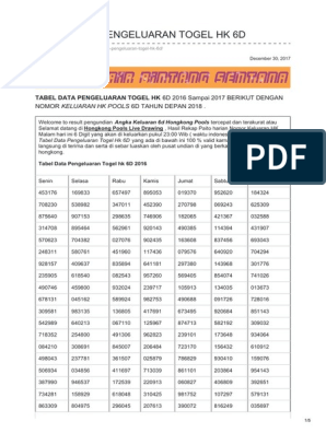 Tabel Data Pengeluaran Togel Hk 6d Pdf