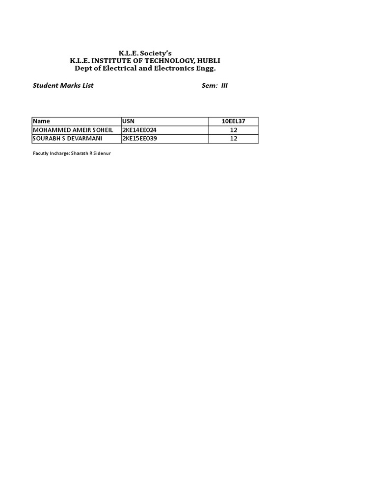 3rd Sem Ia Final Marks - 2016-17 | PDF