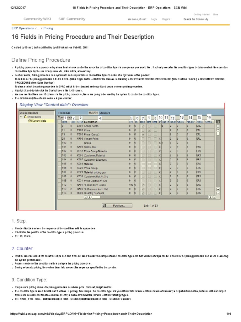 16 Fields in SAP Pricing Procedure | PDF | Revenue | Pricing
