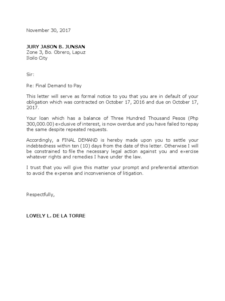 Final Demand Letter for Payment | PDF | Politics | Law