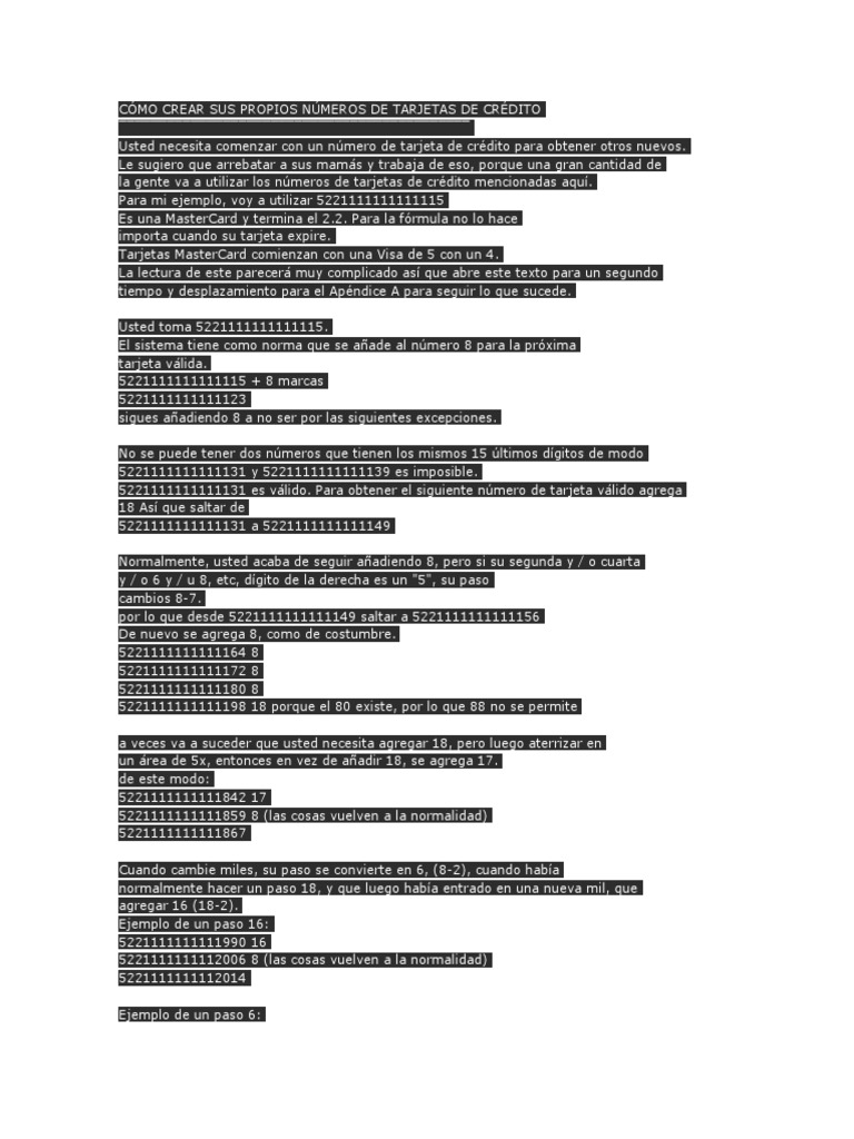 Cómo Crear Sus Propios Bins Números de Tarjetas de Crédito PDF Tarjeta de crédito Bancario