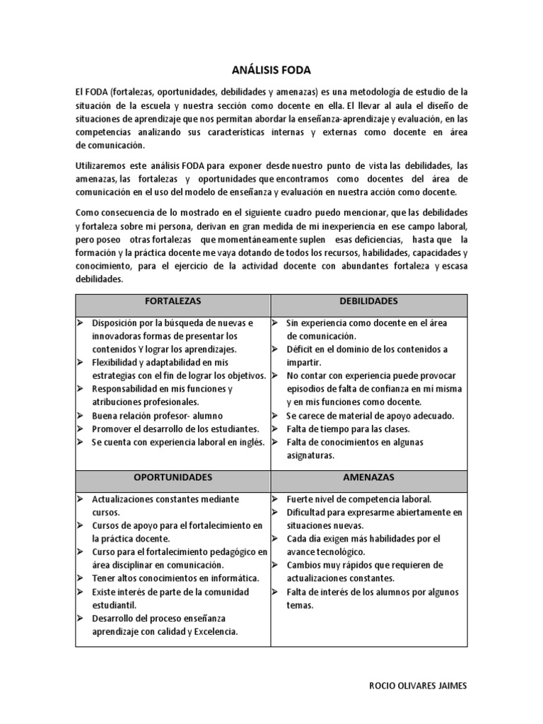 FODA en la Práctica Docente de Comunicación | PDF | Análisis FODA ...