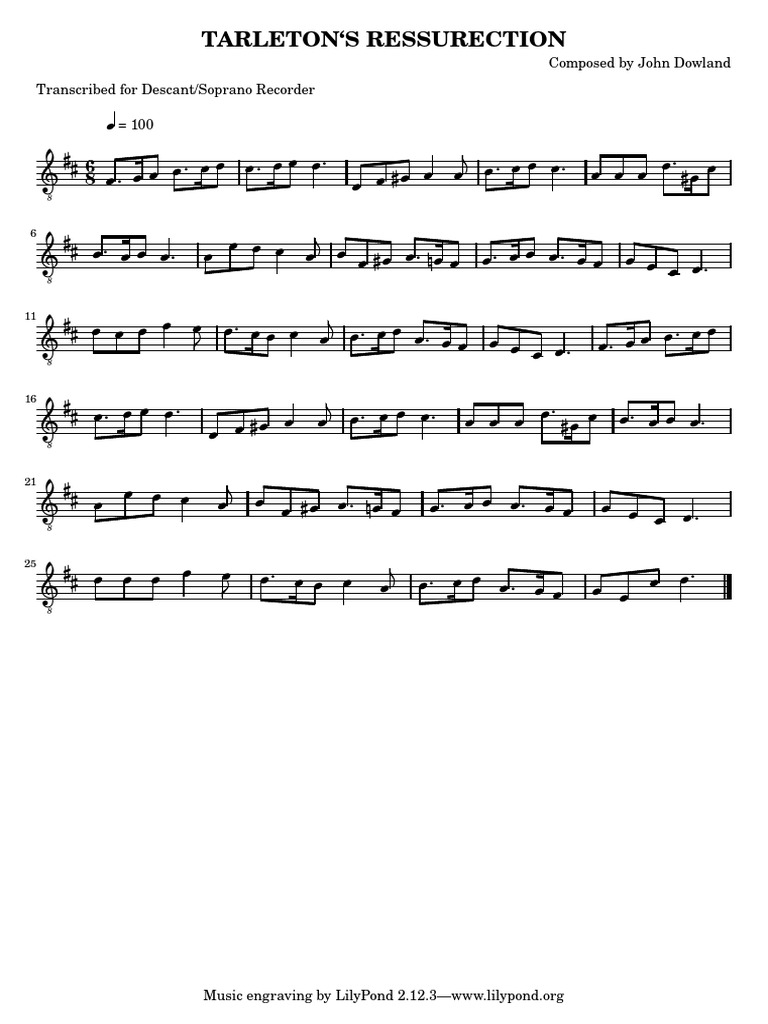 Recorder Sheet Music: Tarleton's Resurrection | PDF