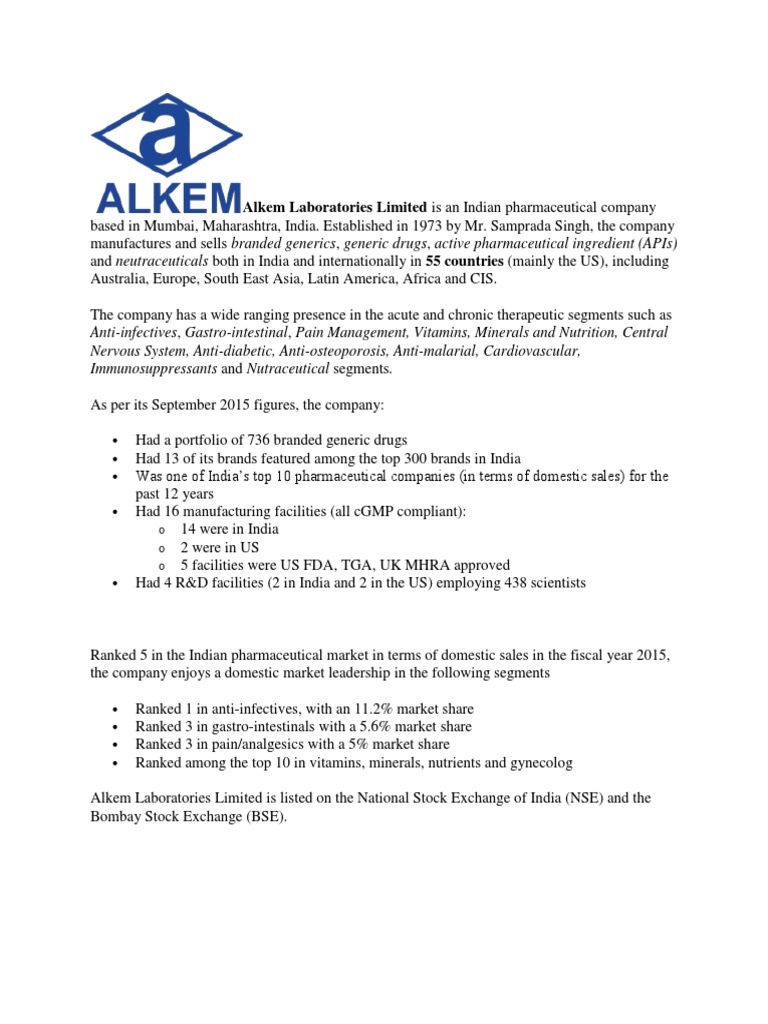 Profile of Alkem Laboratories Ltd An overview of its business