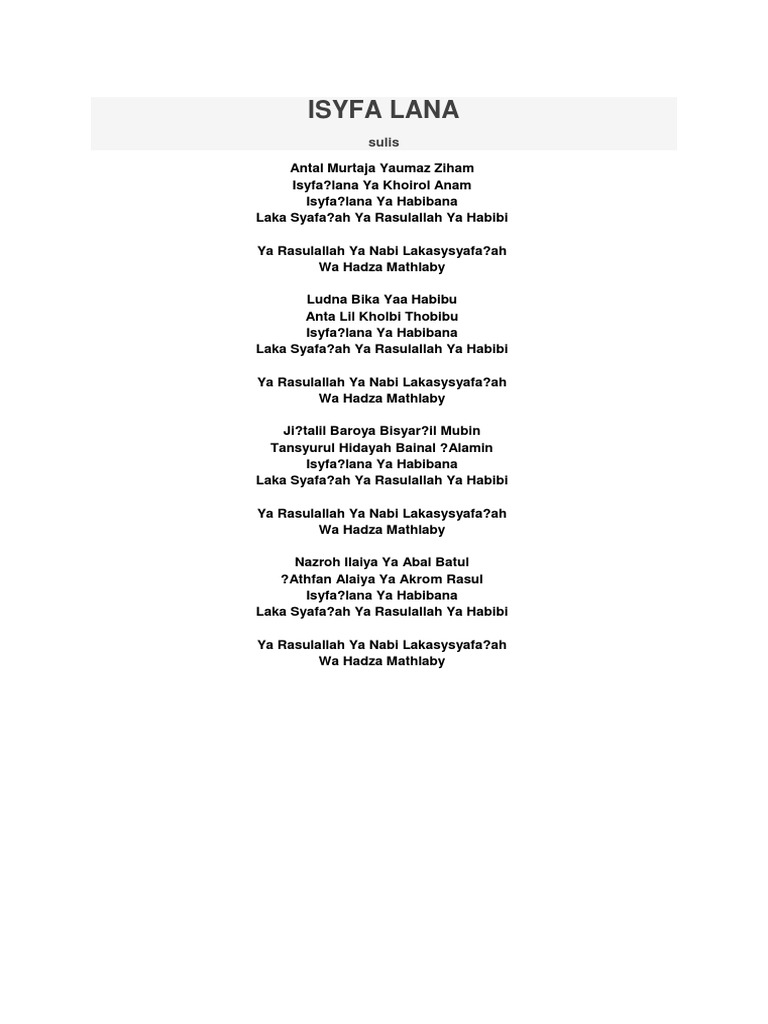 Lirik Lagu Isyfa Lana Text