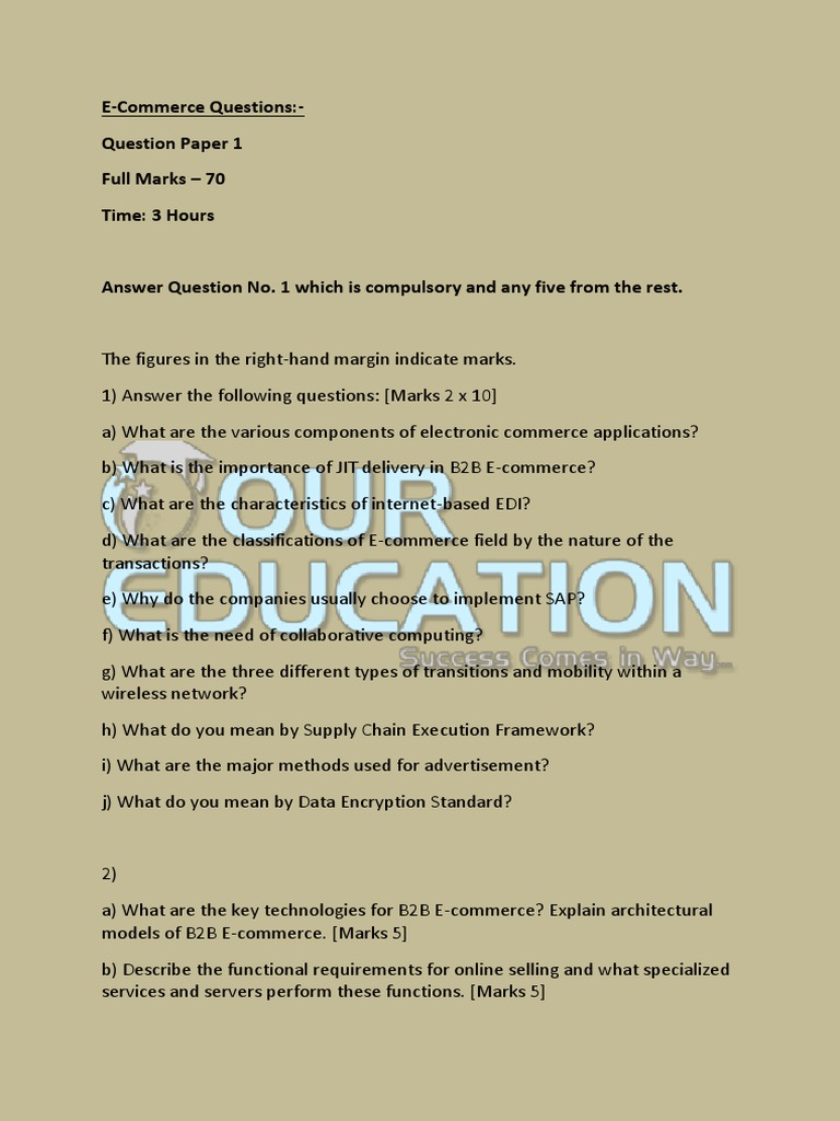 E-Commerce Exam Questions and Answers | PDF | E Commerce | Electronic ...