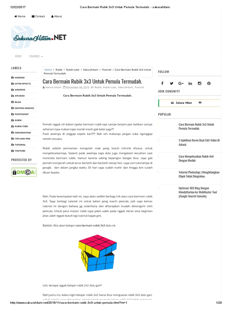 Cara Bermain Rubik 3x3 Untuk Pemula Termudah