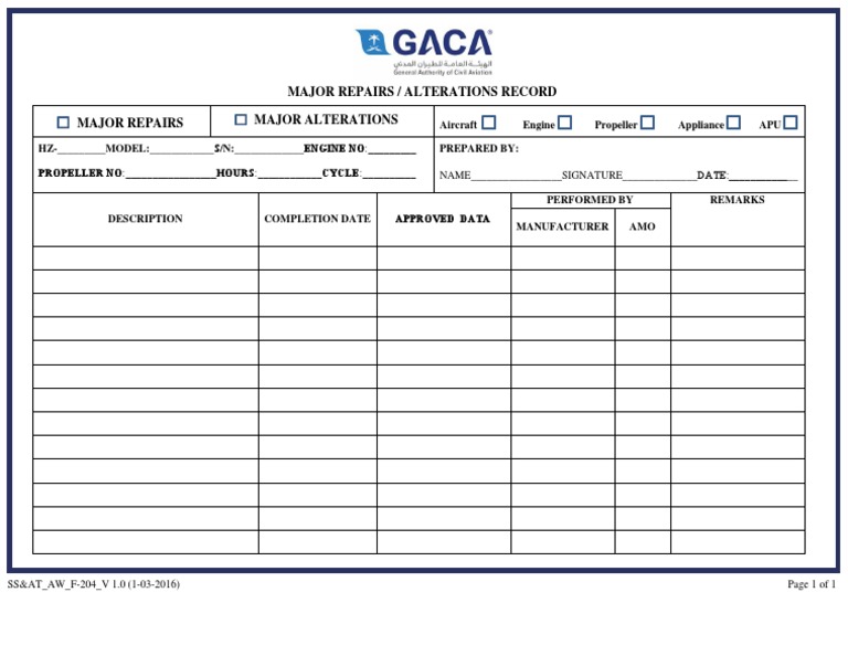 Major Repairs and Alterations Log | PDF