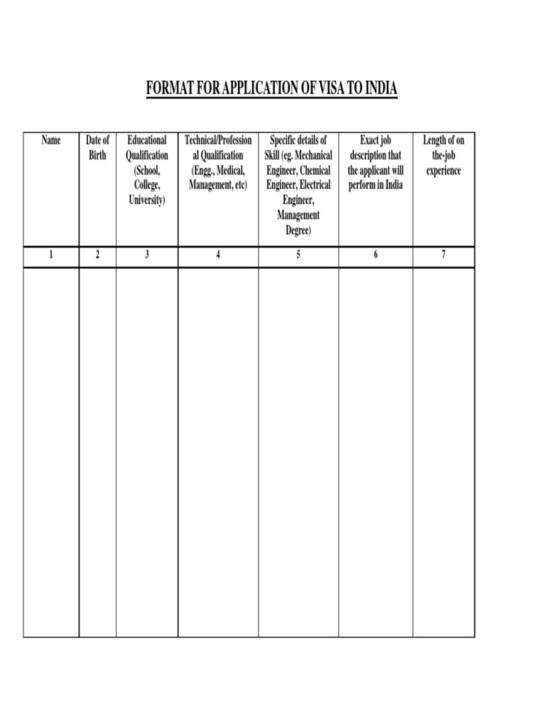 Format For Application of Visa To India | PDF | Computers | Technology ...