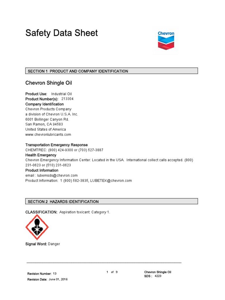 Chevron Lubricant SDS PDF Toxicity Personal Protective Equipment