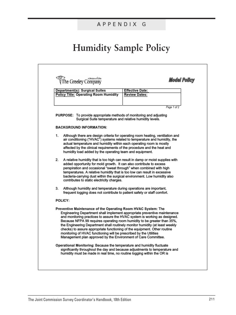 Humidity Sample Policy: Appendix G | PDF | Hvac | Humidity