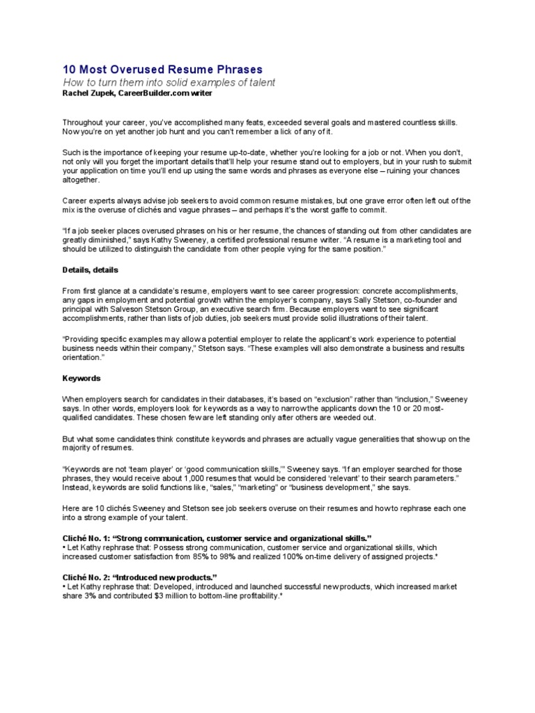 What Overused Resume Phrases >> 10 Most Overused Resume Phrases Resume Expert What Overused Resume Phrases >> 10 Most Overused Resume Phrases Resume Expert