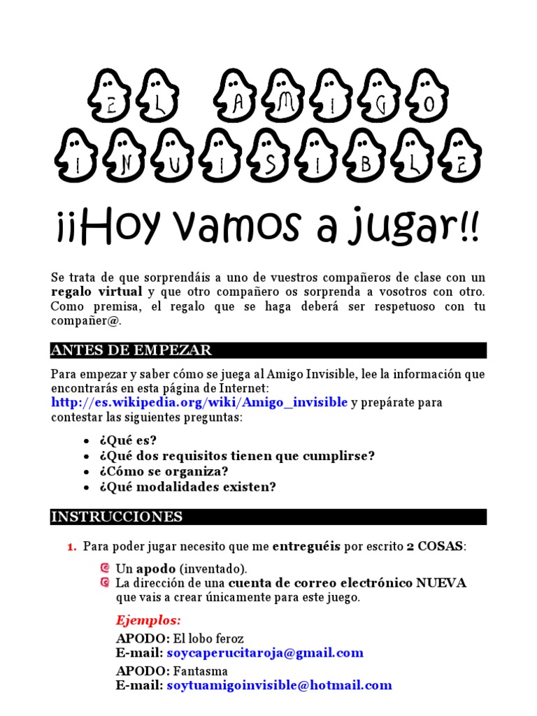 Amigo Invisible - Ficha Alumno | PDF | Ocio