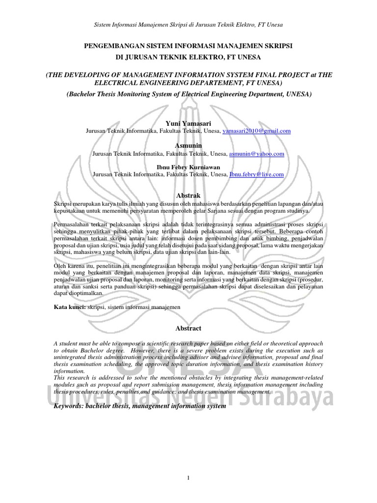 Skripsi Unesa Pdf - Ide Judul Skripsi Universitas
