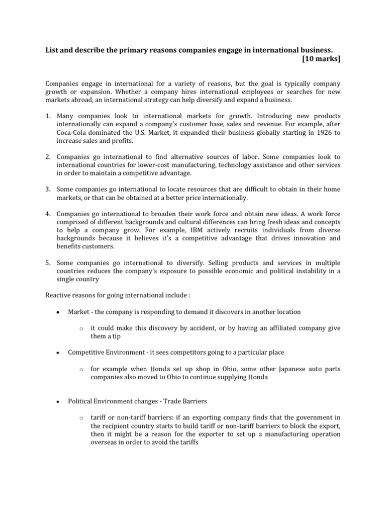 Why Engage in International Business  PDF  Exports  Competitive 