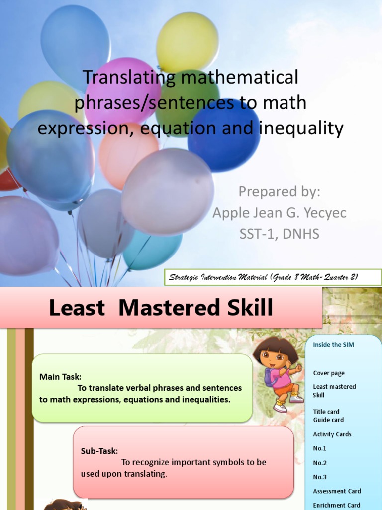 Translating Math Phrases and Sentences | PDF | Inequality (Mathematics ...
