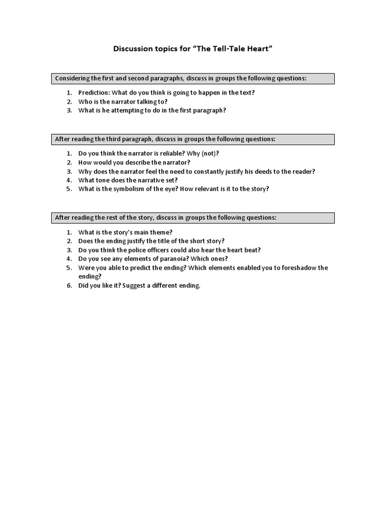 Discussion Topics For The Tell Tale Heart