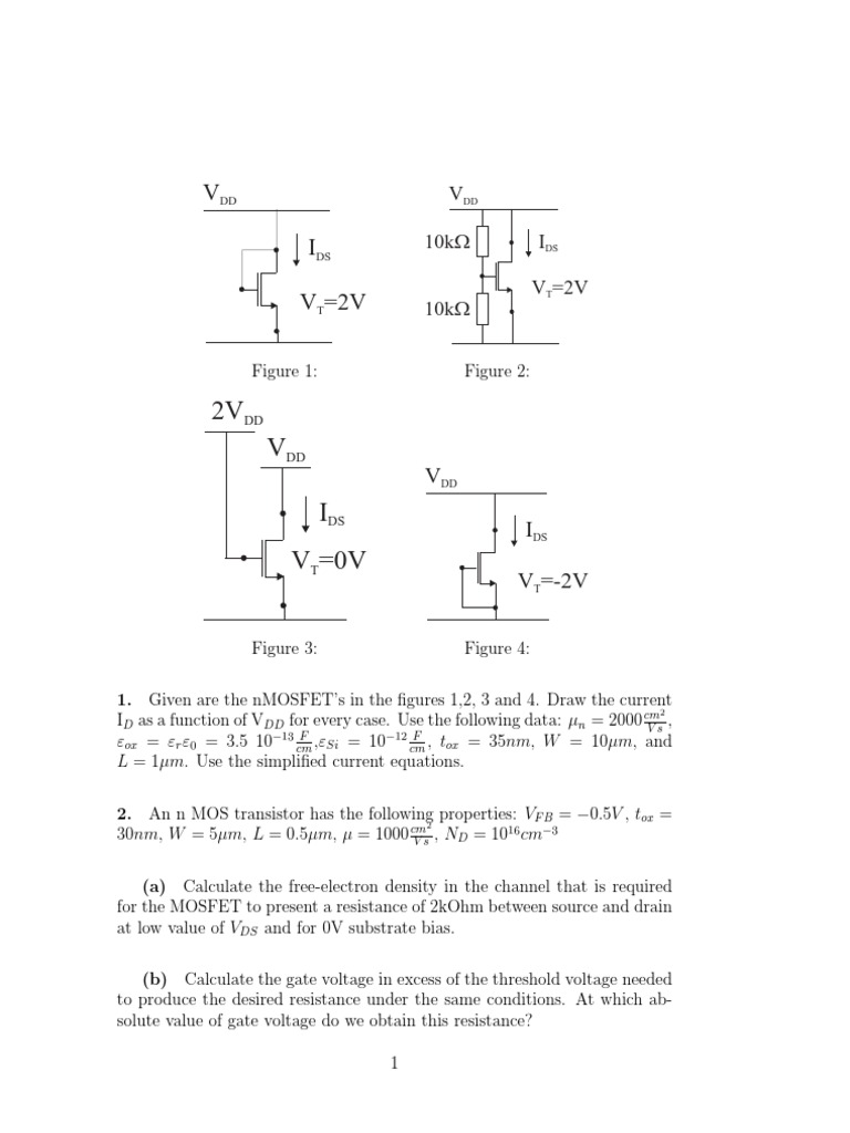 Session 4 MOSFET Exercises PDF Mosfet Field Effect Transistor