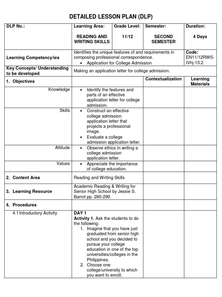 DLP in Reading and Writing PDF College Admissions In The United