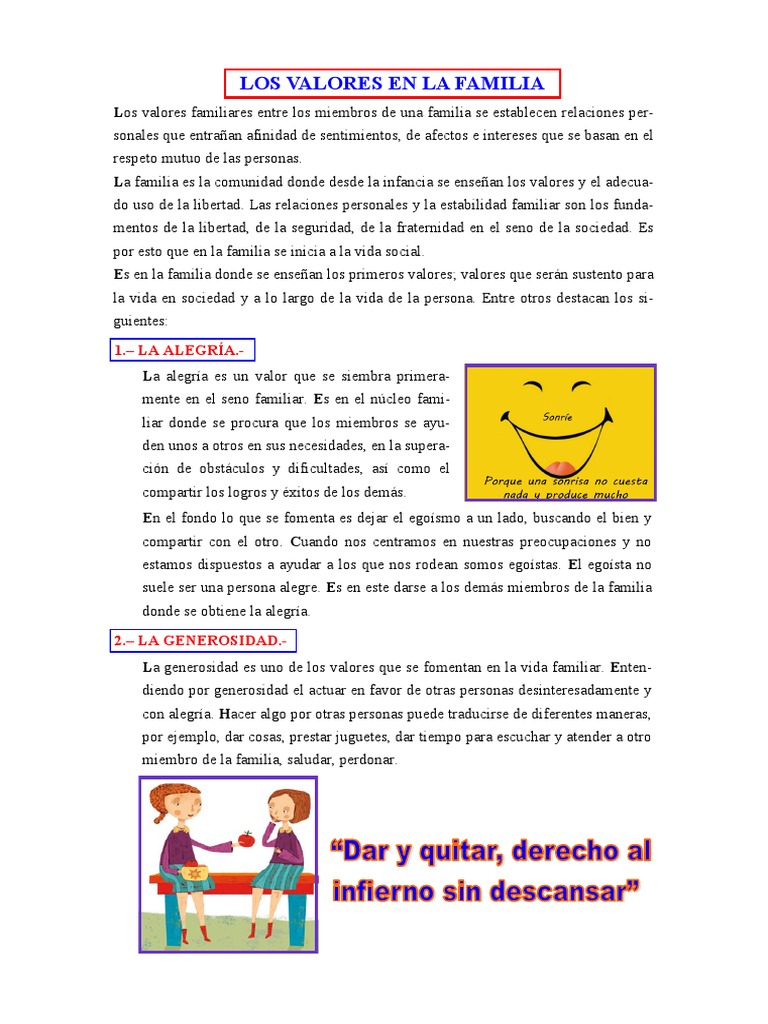 Valores Fundamentales en la Familia | PDF | Egoismo psicologico | Familia