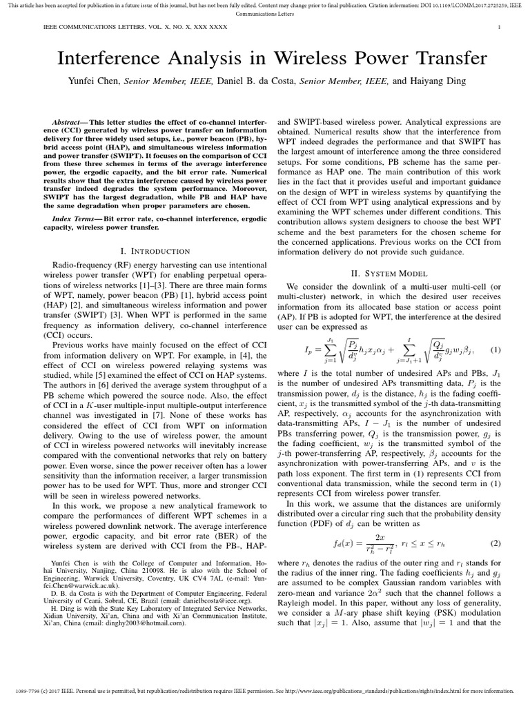 Interference Analysis in Wireless Power Transfer | PDF | Wireless ...