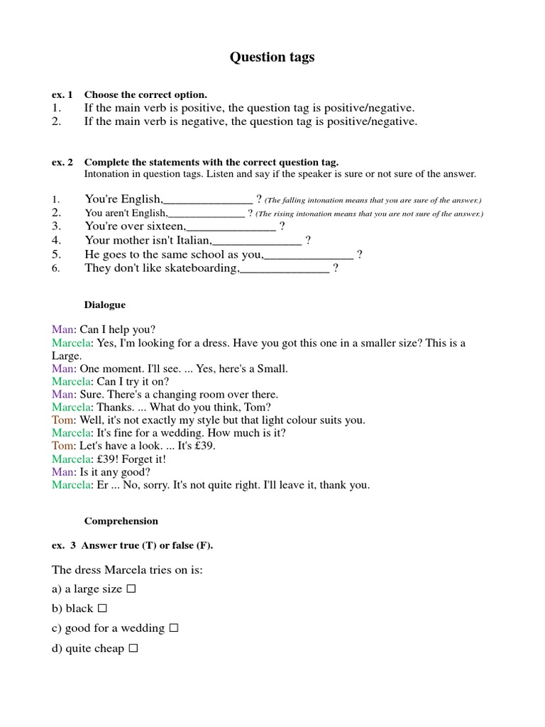 English Question Tags Practice | PDF