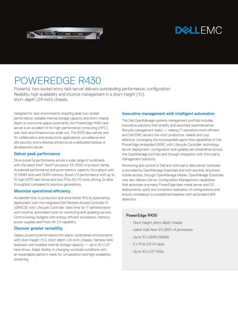 Dell PowerEdge R430 Spec Sheet | PDF | Hard Disk Drive | Dell