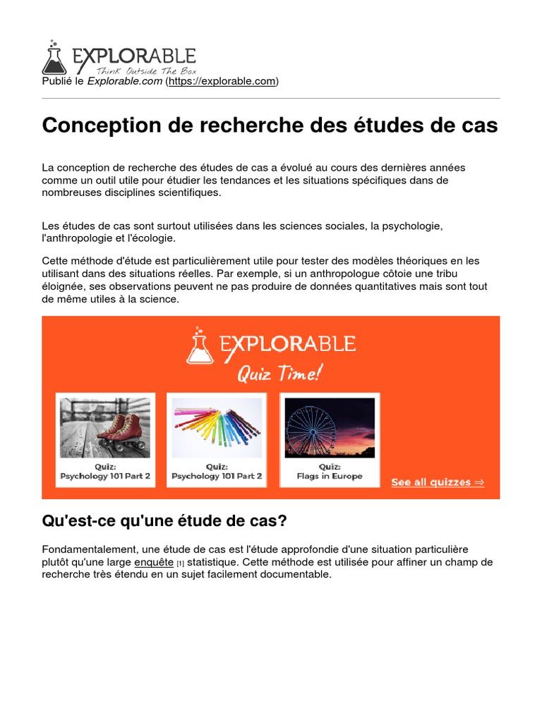 Conception De Recherche Des Etudes De Cas Pdf Science Statistiques