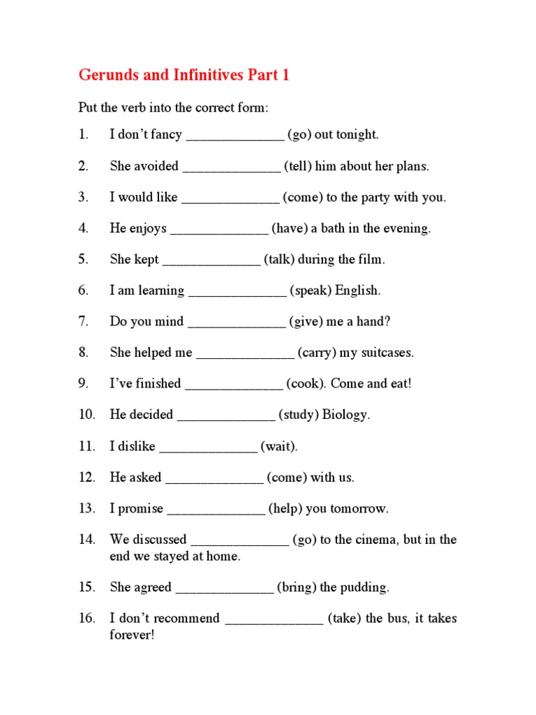Gerunds and Infinitives Exercises | PDF | Language Arts & Discipline