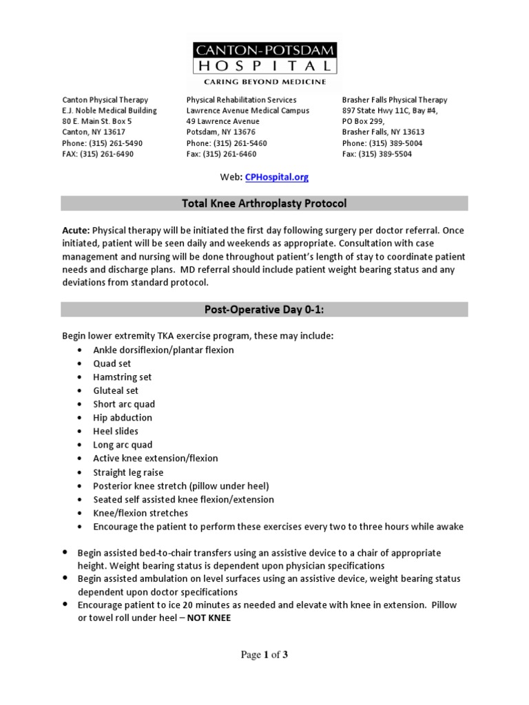 Total Knee Replacement Rehab Protocol | PDF | Physical Therapy ...