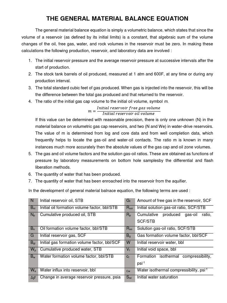 General Material Balance in Reservoirs | PDF | Petroleum Reservoir | Volume