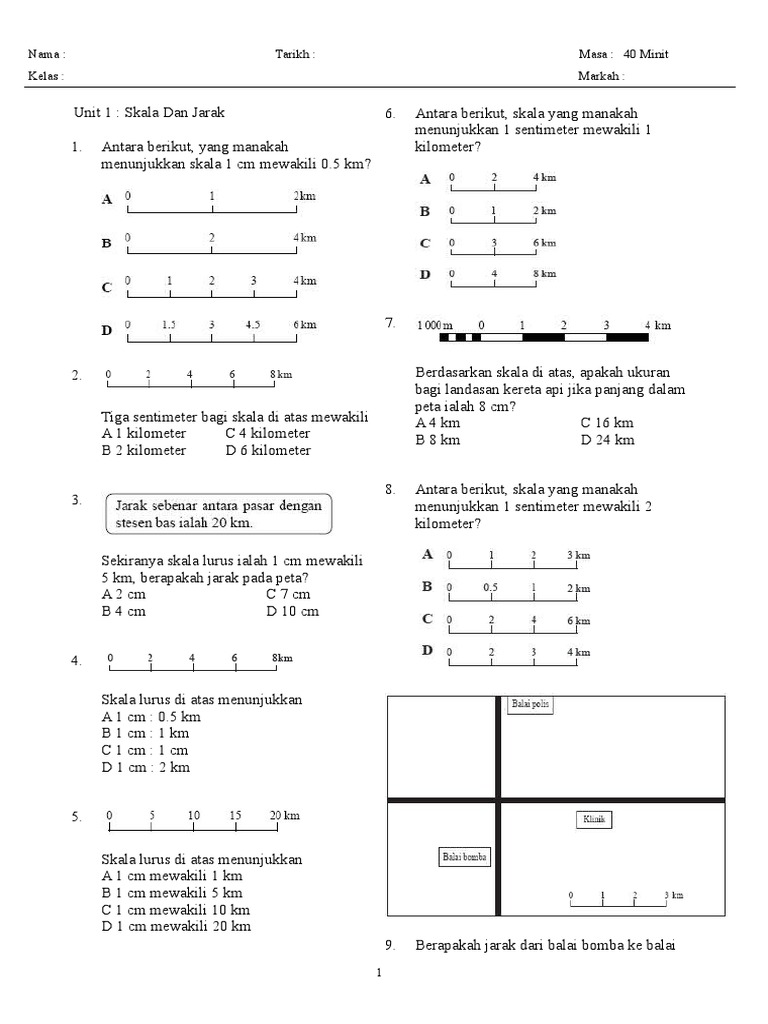 Test 1 Geo Ting 2 Unit 1 2018 Skala Dan Jarak Pdf
