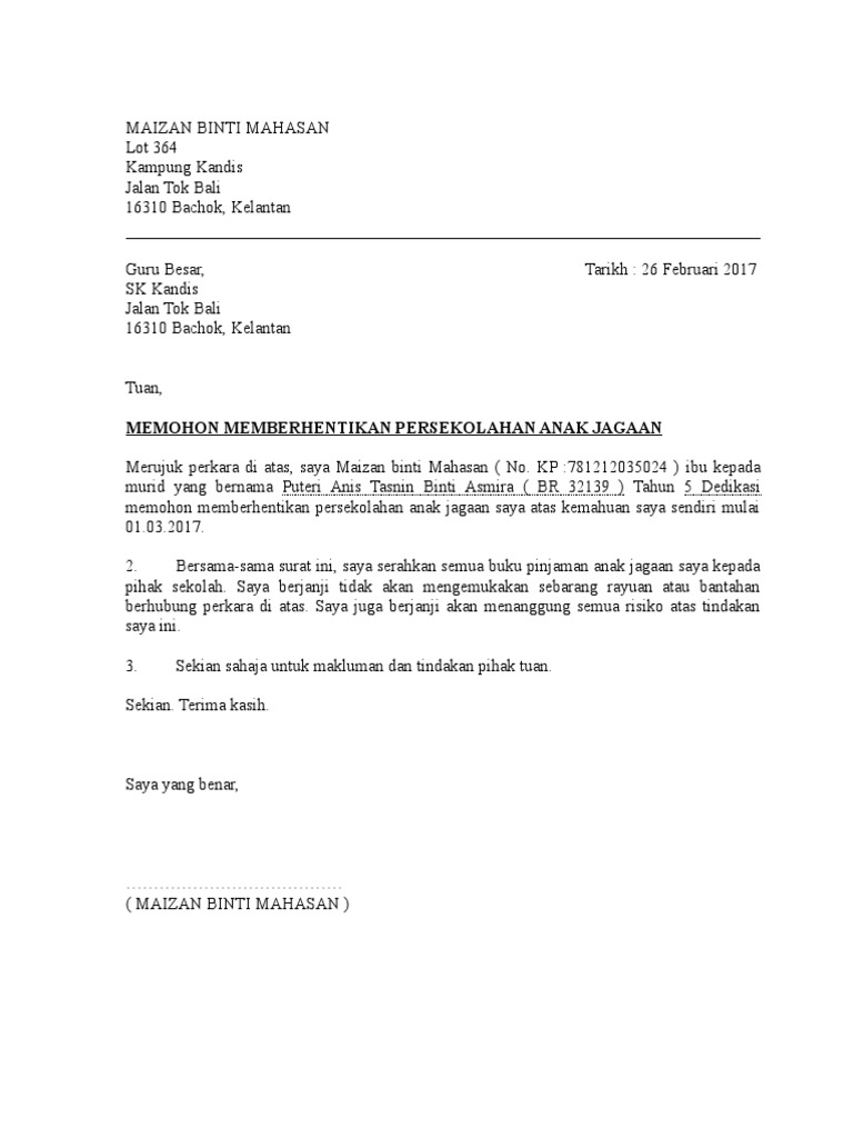 Contoh Surat Berhenti Kerja Simple Pdf