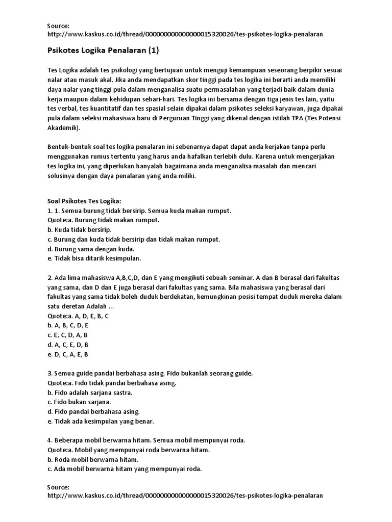 Tes Nalar Soal Jawaban