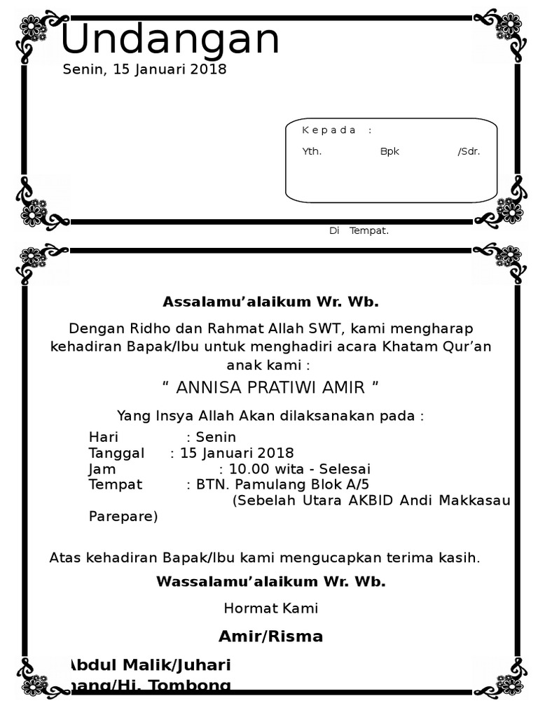 71 Contoh Undangan Syukuran Khatam Quran Terbaik