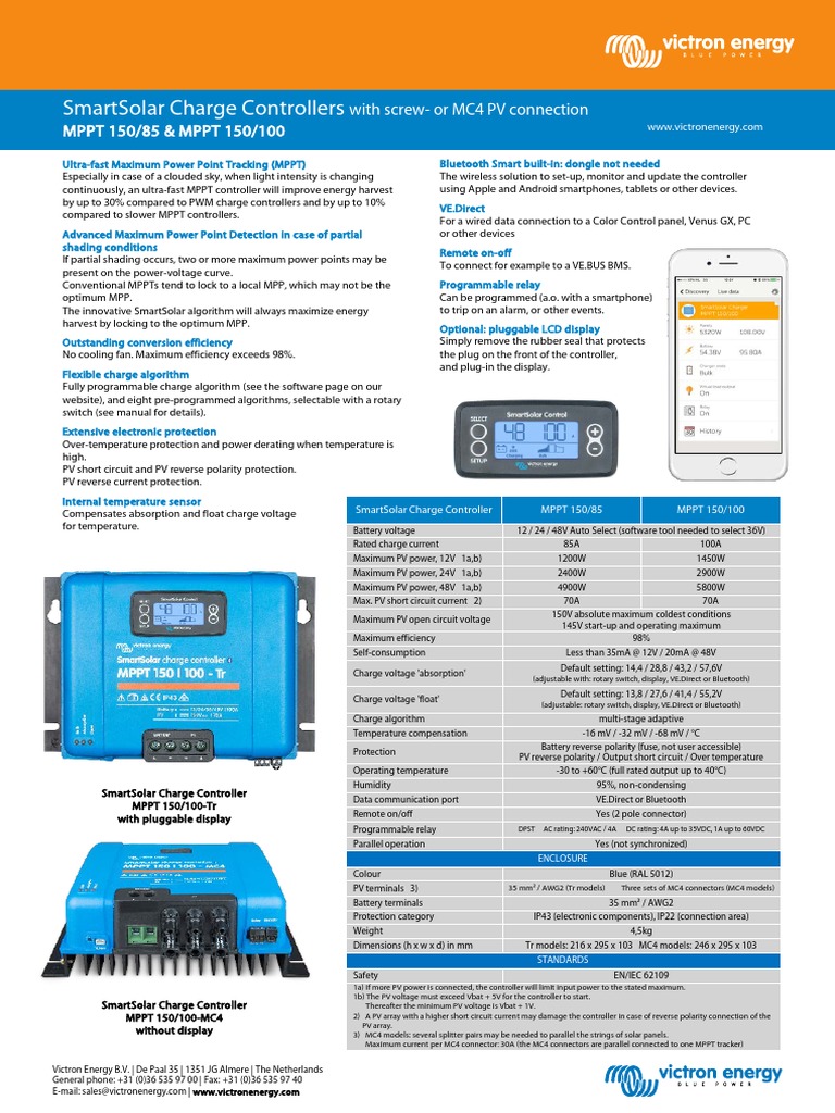 Datasheet SmartSolar Charge Controller MPPT 150 85 & 150 100 en | PDF ...