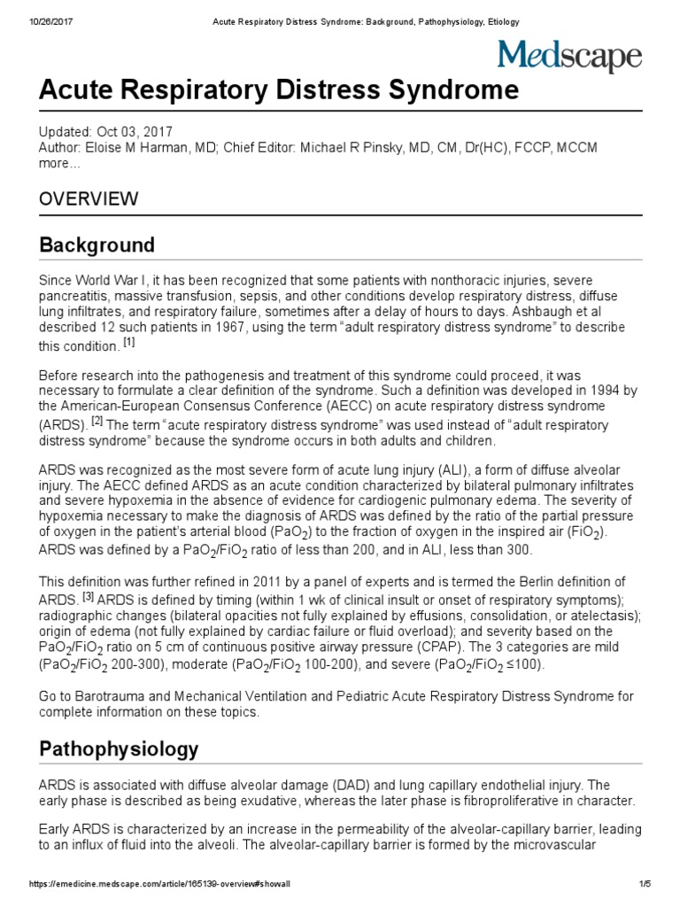 Acute Respiratory Distress Syndrome - Background, Pathophysiology ...
