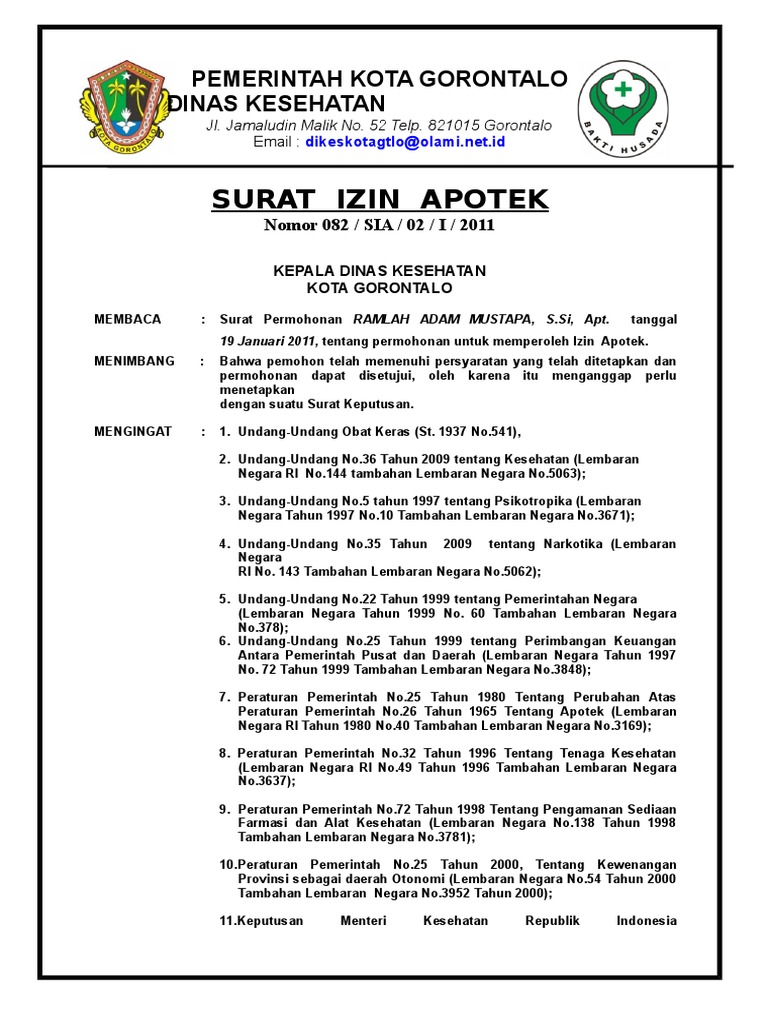 Contoh Surat Izin Apotek - Homecare24
