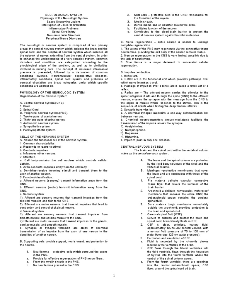 Overview of Neurological Nursing | PDF | Spinal Cord | Nervous System