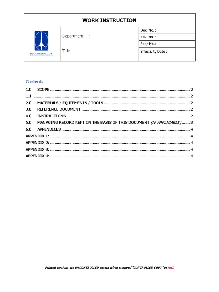 Work Instruction Template Rev.1 | PDF | Polyvinyl Chloride | Flooring