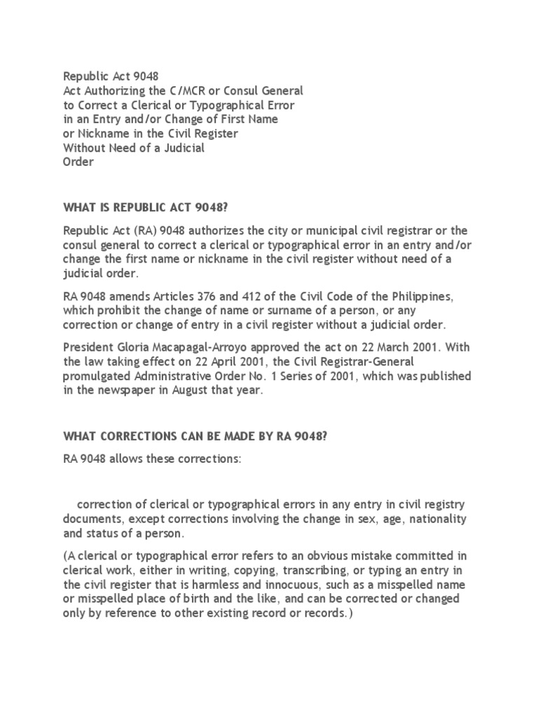 Correction of Entries | PDF | Affidavit | Repeal