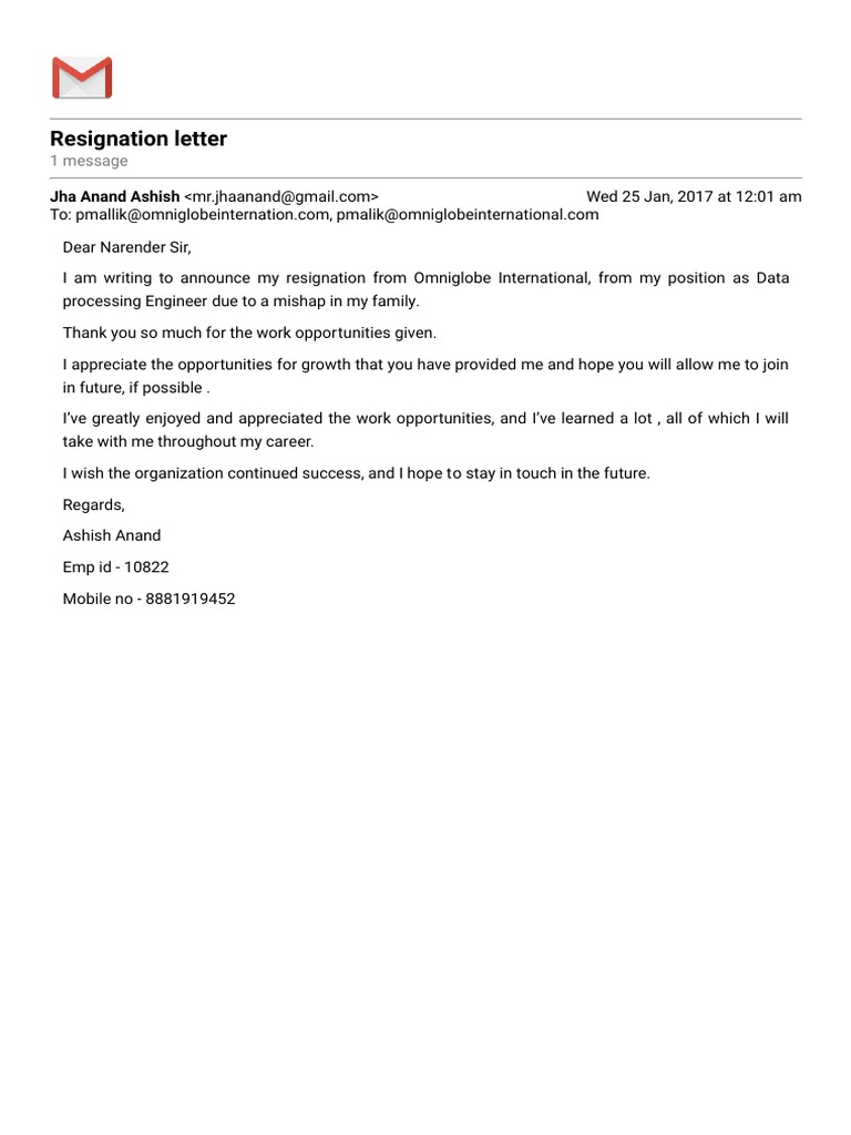 Gmail - Resignation Letter | PDF