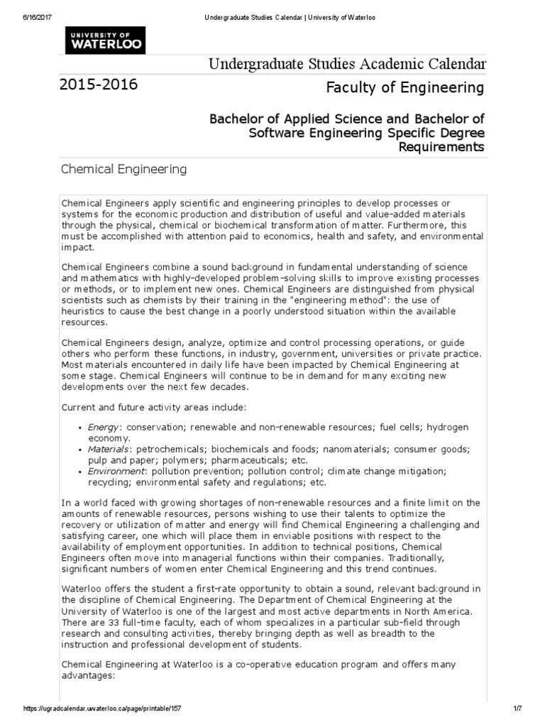 Waterloo Chemical Engineering Program | PDF | Engineer | Chemical ...