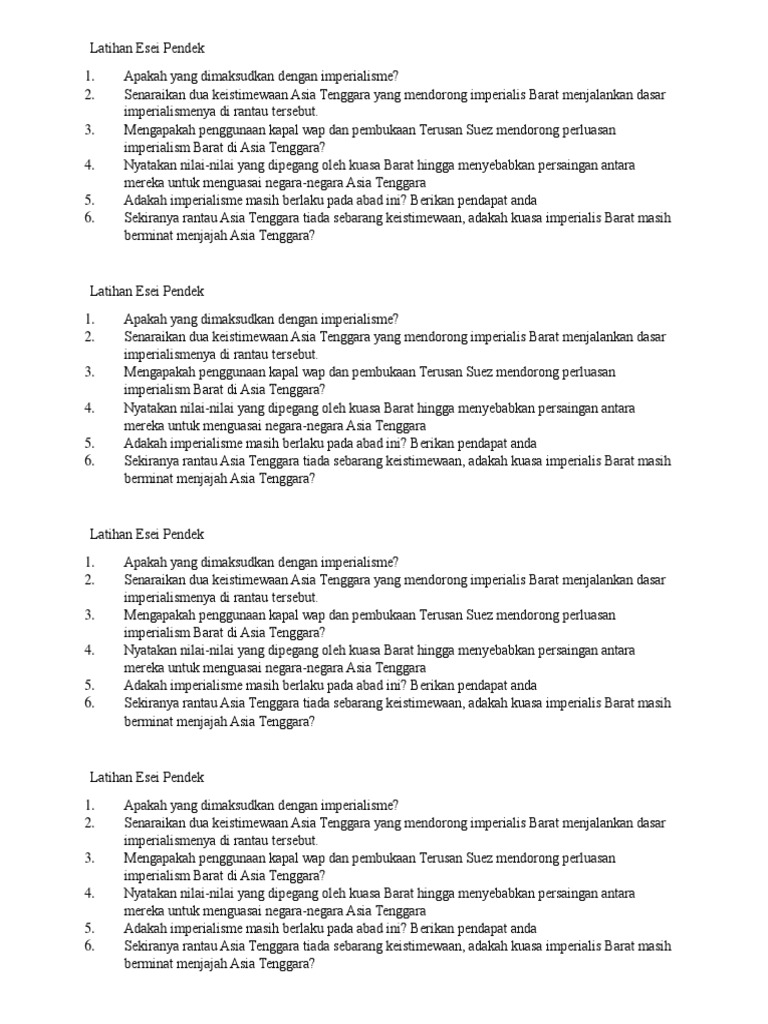 Latihan Esei Pendek Pdf
