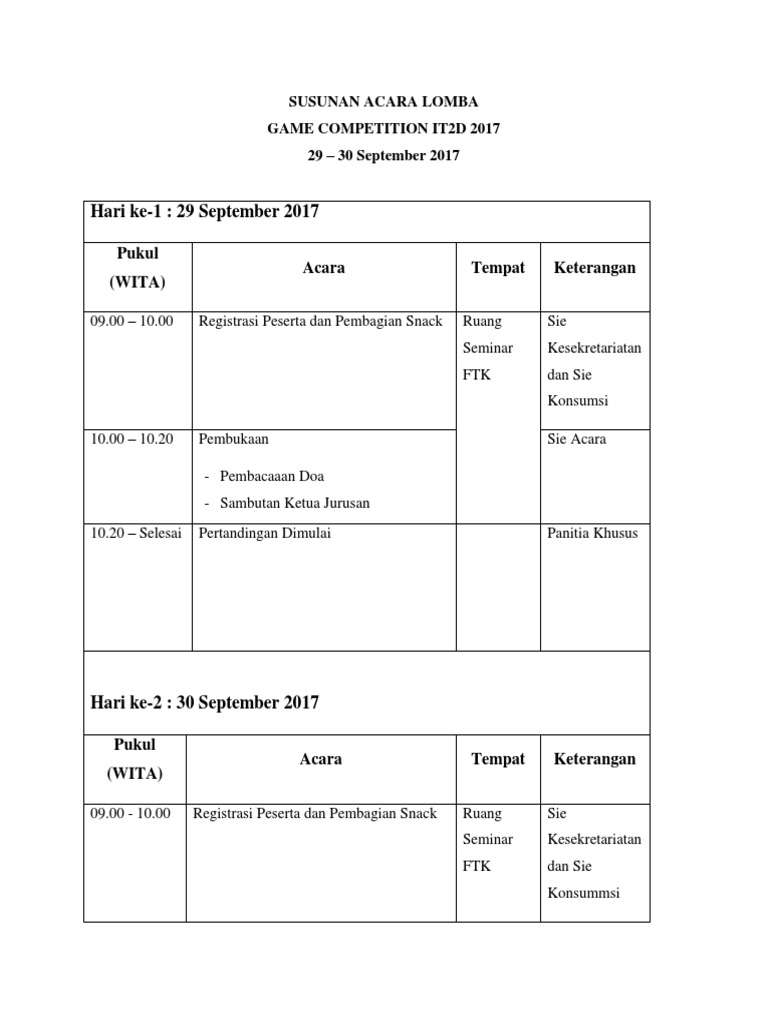 Susunan Acara Lomba Games