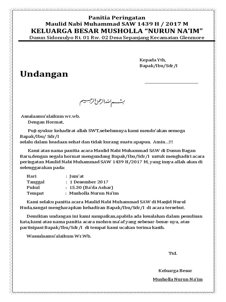 64 Contoh Surat Undangan Acara Maulid Nabi Saw Terbaru