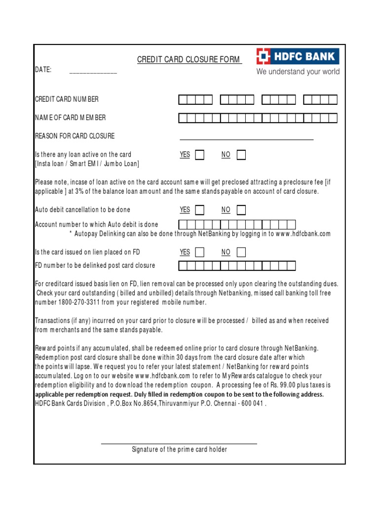 HDFC Credit Card Closure Form | PDF